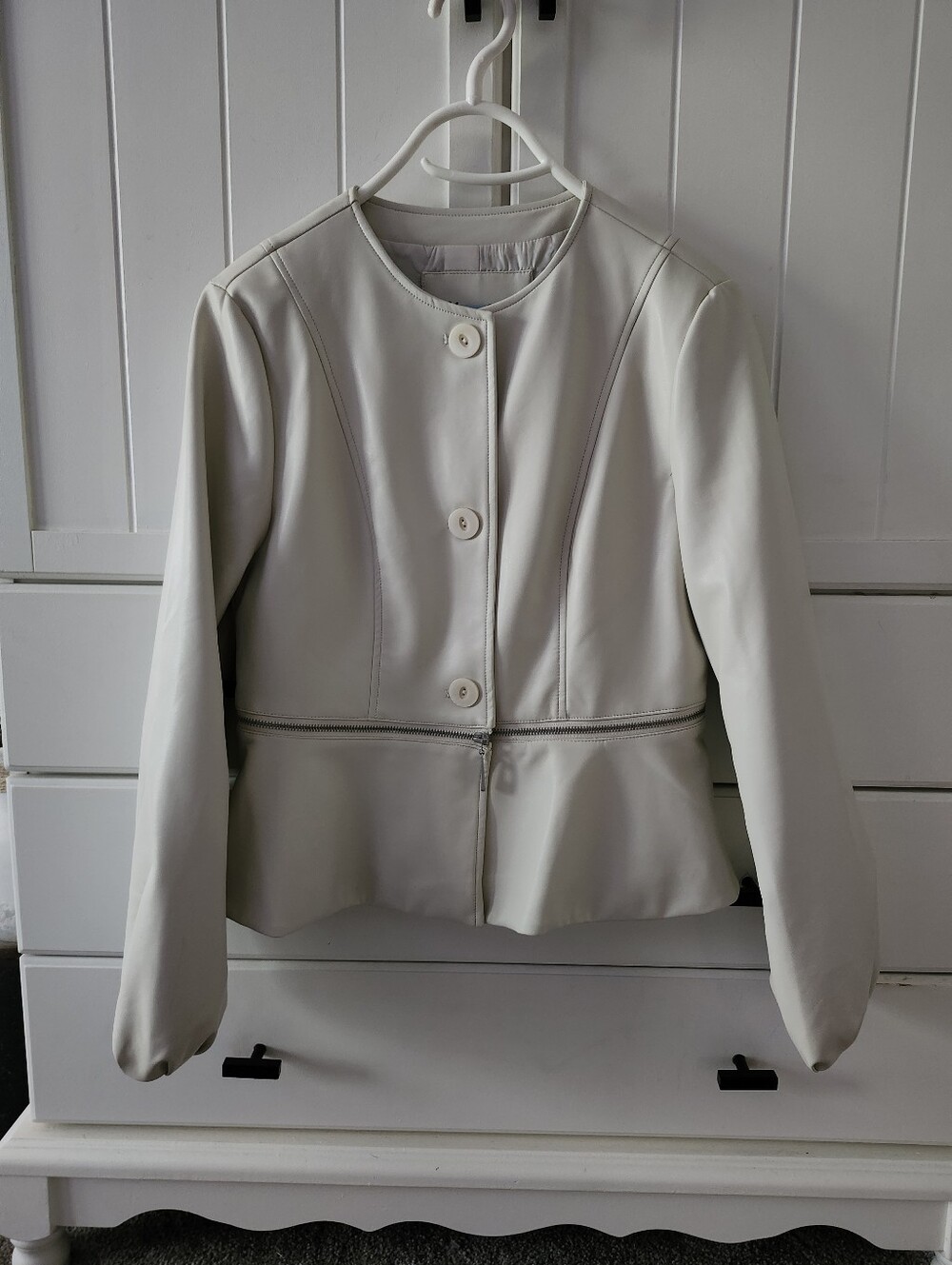 Elena Wang Women's Cream Button-Peplum Jacket 2 Jacket Styles In One. Xs